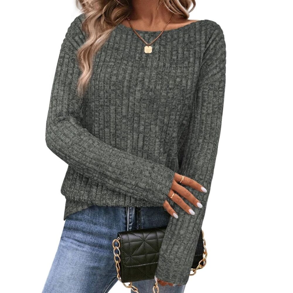 New Size XL Very Soft Ribbed Off-Shoulder Sweater - Olive Green